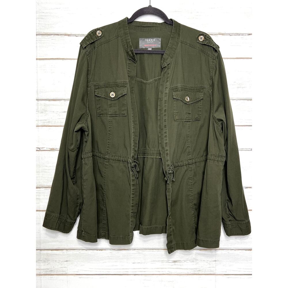 Torrid Olive Green Military Utility Jacket Button Shoulder Plus Size 3X